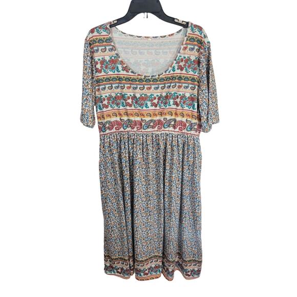 Unbranded Dresses & Skirts - Boho Midi A-Line Dress Blue Ditsy Floral‎ Paisley Print Summer Women's Size 3XL